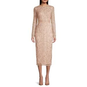 Mac Duggal Floral Beaded Long Sleeve Sheath Dress in Porcelain Size 2 NWT